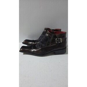 Zota Mens Side Zip Leather Ankle Boots Brown Horse Hair Size 13